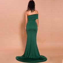 Load image into Gallery viewer, Green Satin Evening Dresses for Women One Shoulder Sleeveless Dubai