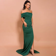 Load image into Gallery viewer, Green Satin Evening Dresses for Women One Shoulder Sleeveless Dubai