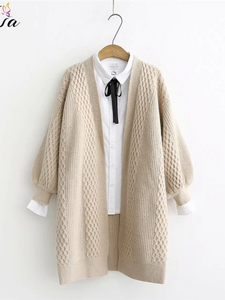 Long Sweater Cardigans Lantern Sleeve Open