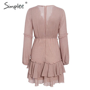 Women's Ruffled V-neck Puff Sleeve Chiffon Summer