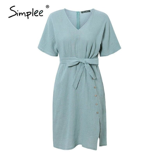 Women's Elegant V-neck Strap Buttons Cotton Summer