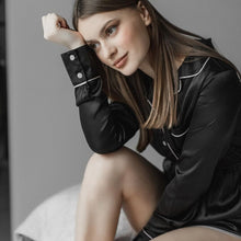 Load image into Gallery viewer, Black Onesies Women Pajamas Turndown Collar Long Sleeve Pocket