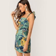 Load image into Gallery viewer, Backless Tie Back Tropical Print Ruffle Strap Boho
