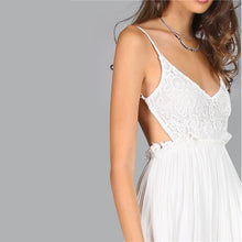 Load image into Gallery viewer, Women&#39;s White V-Neck Lace Overlay Backless Pleated