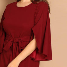 Load image into Gallery viewer, Women&#39;s Plus Size Burgundy Solid Split Sleeve Tie