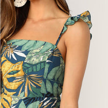 Load image into Gallery viewer, Backless Tie Back Tropical Print Ruffle Strap Boho