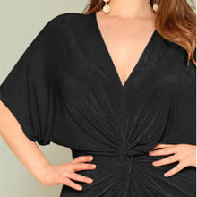 Load image into Gallery viewer, Women&#39;s Plus Size Black Twist Front Slit Batwing