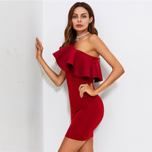 Load image into Gallery viewer, Women&#39;s Red Ruffle Flounce One Shoulder Form