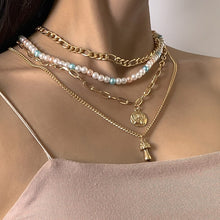 Load image into Gallery viewer, Fashion Multi layered Chain Pearl Necklace Vintage