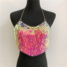 Load image into Gallery viewer, Halter Metal Sequined Camis Sexy Low Cut Backless Sleeveless Patchwork
