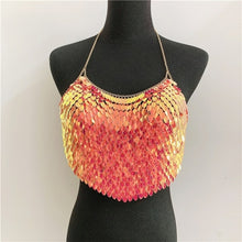 Load image into Gallery viewer, Halter Metal Sequined Camis Sexy Low Cut Backless Sleeveless Patchwork