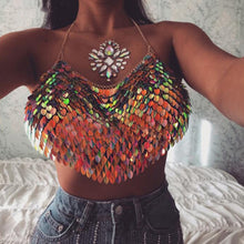 Load image into Gallery viewer, Halter Metal Sequined Camis Sexy Low Cut Backless Sleeveless Patchwork