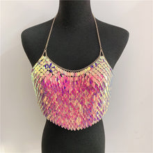 Load image into Gallery viewer, Halter Metal Sequined Camis Sexy Low Cut Backless Sleeveless Patchwork