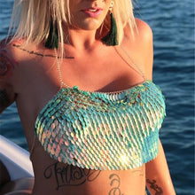 Load image into Gallery viewer, Halter Metal Sequined Camis Sexy Low Cut Backless Sleeveless Patchwork