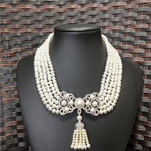 Load image into Gallery viewer, Hand knotted 5strands 7 8mm  white freshwater cultured pearl micro