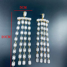 Load image into Gallery viewer, Handmade Rhinestone Long Fringed Big Drop Earrings