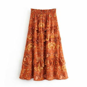 Bohemian Floral Print Ruffles Skirt