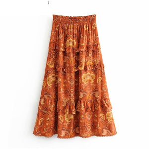 Bohemian Floral Print Ruffles Skirt