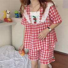 Load image into Gallery viewer, Loose High Quality Girls Sleepwear Plaid All Match Korean
