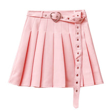 Load image into Gallery viewer, Punk Style Heart Shape Belt Pleated Skirt Women Girls White