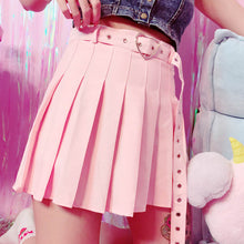 Load image into Gallery viewer, Punk Style Heart Shape Belt Pleated Skirt Women Girls White