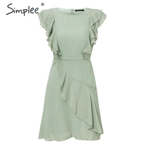 Ruffled O-neck Summer Sleeveless Casual A-line