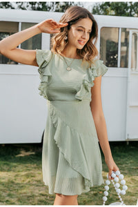 Ruffled O-neck Summer Sleeveless Casual A-line