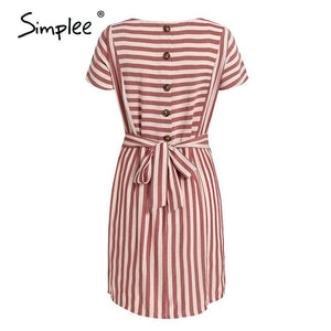 Women Striped Casual Buttons Strap Short Sleeve