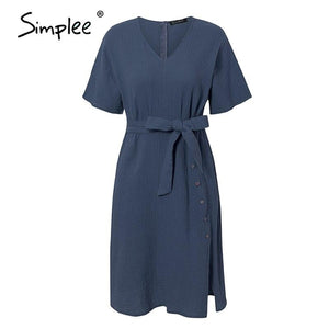 Women's Elegant V-neck Strap Buttons Cotton Summer