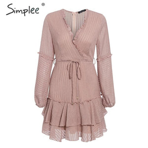 Women's Ruffled V-neck Puff Sleeve Chiffon Summer