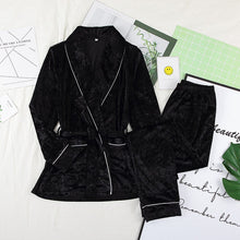 Load image into Gallery viewer, HiLoc Knit Velvet Robe Sets With Sash Bathrobe For Home Suit Winter