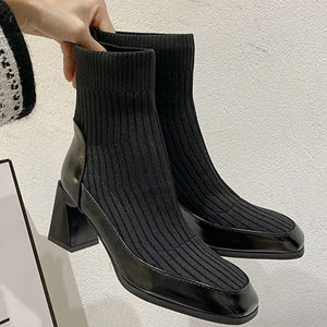 High Heels Stretch Fabric Ankle Boots