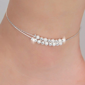 Sterling Silver Double Deck Frosted Beads Foot Chain
