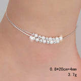 Sterling Silver Double Deck Frosted Beads Foot Chain