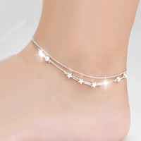 Sterling Silver Round Bead Star Foot Chain