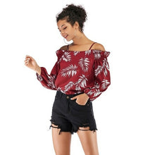Load image into Gallery viewer, Off Shoulder Lantern Sleeve Chiffon Shirt Slash
