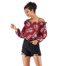 Load image into Gallery viewer, Off Shoulder Lantern Sleeve Chiffon Shirt Slash