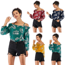 Load image into Gallery viewer, Off Shoulder Lantern Sleeve Chiffon Shirt Slash
