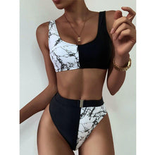 Load image into Gallery viewer, High Waist Marble Print Bikinis Set  Mujer Sexy Patchwork Swimsuit - Sophornlilly