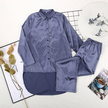 Load image into Gallery viewer, Blue Spring Pajamas Set Women Sleepwear Long Sleeve Satin Pajama