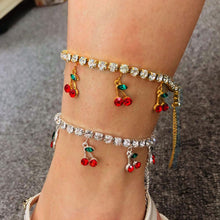 Load image into Gallery viewer, Hip Hop Rhinestones Foot Jewelry Barefoot Sandal Cherry Anklet