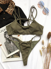 Load image into Gallery viewer, Hollow Out Army Green Ribbed Bikinis Women's Swimsuits Micro Thong - Sophornlilly