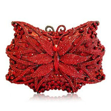 Load image into Gallery viewer, Hollow Out Butterfly Diamond Ladies Red Evening Clutch Bag Golden