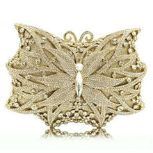 Load image into Gallery viewer, Hollow Out Butterfly Diamond Ladies Red Evening Clutch Bag Golden