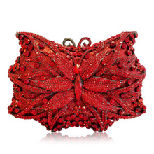Load image into Gallery viewer, Hollow Out Butterfly Diamond Ladies Red Evening Clutch Bag Golden