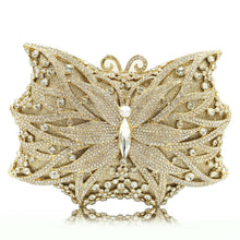 Load image into Gallery viewer, Hollow Out Butterfly Diamond Ladies Red Evening Clutch Bag Golden