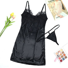 Load image into Gallery viewer, Home Clothes For Wwomen Sexy Lace Black Lingerie Thong Set Sleepwear