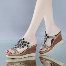Load image into Gallery viewer, Hot fashion new rhinestone thick bottom wedge sandals