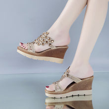 Load image into Gallery viewer, Hot fashion new rhinestone thick bottom wedge sandals