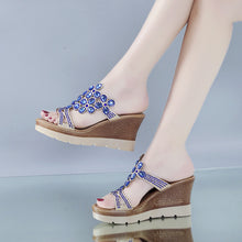 Load image into Gallery viewer, Hot fashion new rhinestone thick bottom wedge sandals